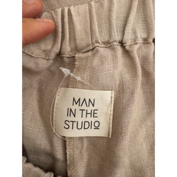 Man In the Studio Linen palazzo pants Beige coastal wide leg sz M - Picture 4 of 9
